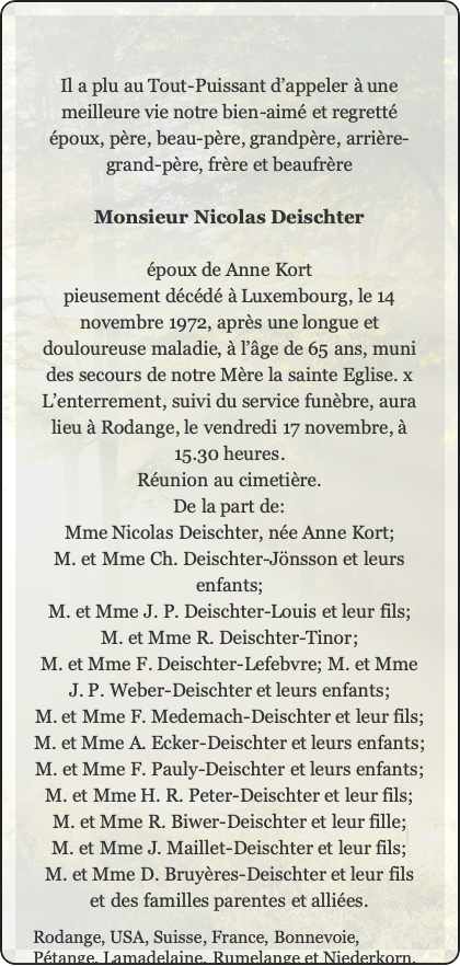 Traueranzeige für Nicolas Deischter