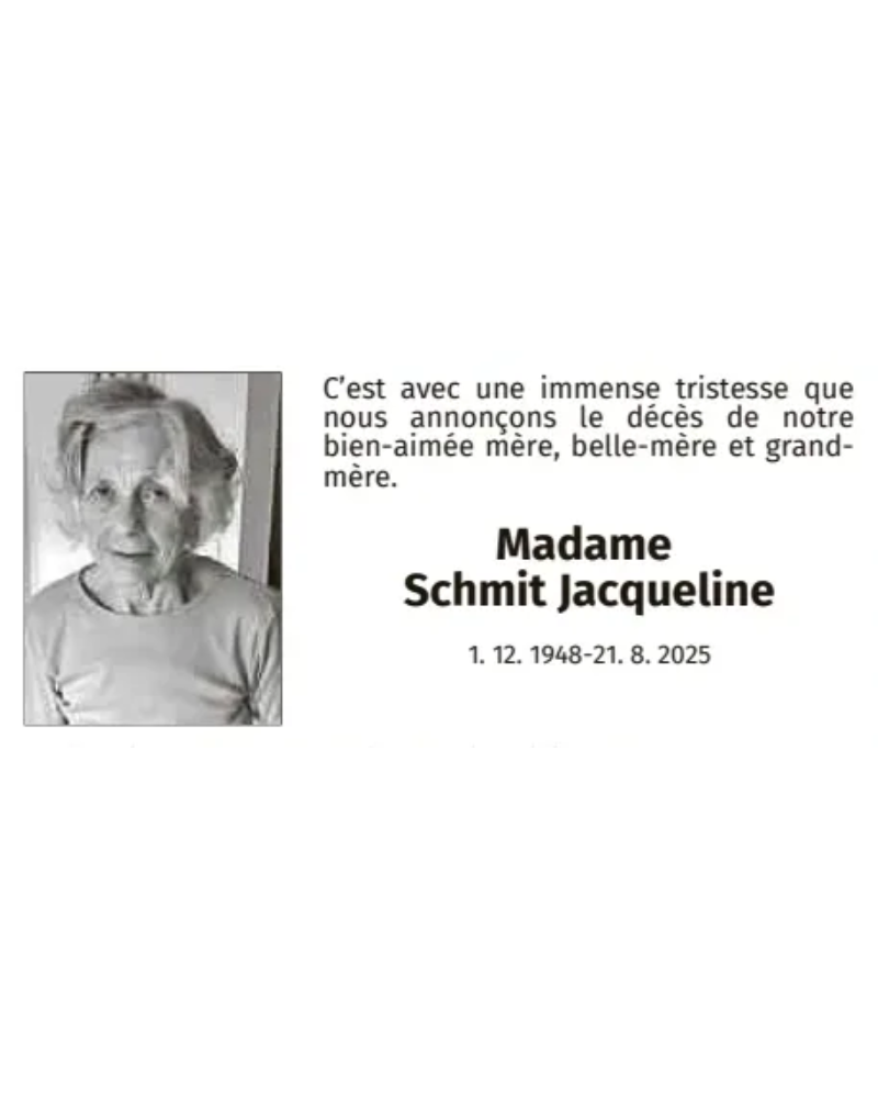 Traueranzeige für Jacqueline Schmit
