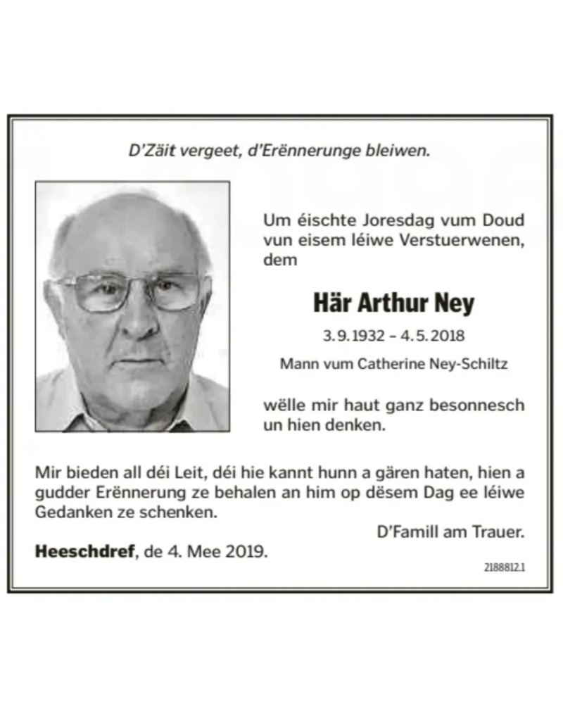 Traueranzeige für Arthur Ney