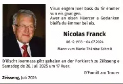 Traueranzeige für Nicolas Franck