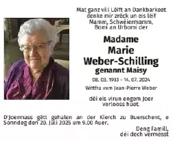 Traueranzeige für Marie Weber-Schilling