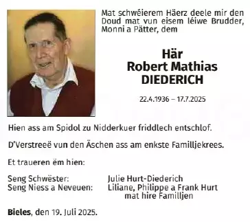 Traueranzeige für Robert Mathias Diederich