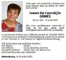 Traueranzeige für Isaura Da Conceicao Gomes