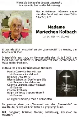 Traueranzeige für Mariechen Kolbach