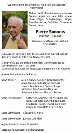 Traueranzeige für Pierre Simonis