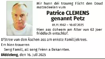 Traueranzeige für Patrice Clemens