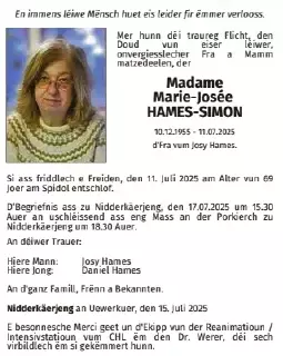 Traueranzeige für Marie- Josée Hames-Simon