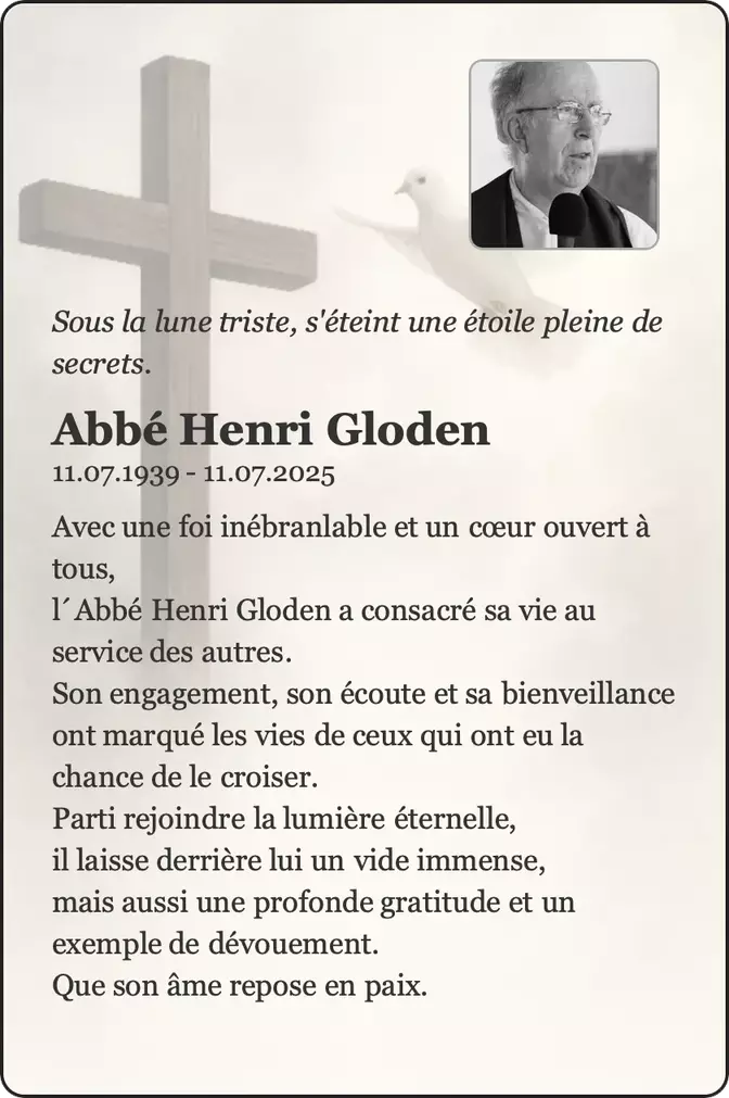 Traueranzeige für Abbé Henri Gloden