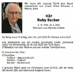 Traueranzeige für Roby Becker