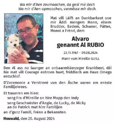 Traueranzeige für Alvaro genannt Al Rubio