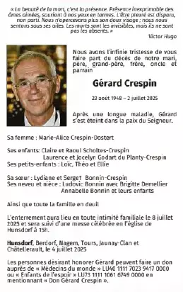 Traueranzeige für Gérard Crespin