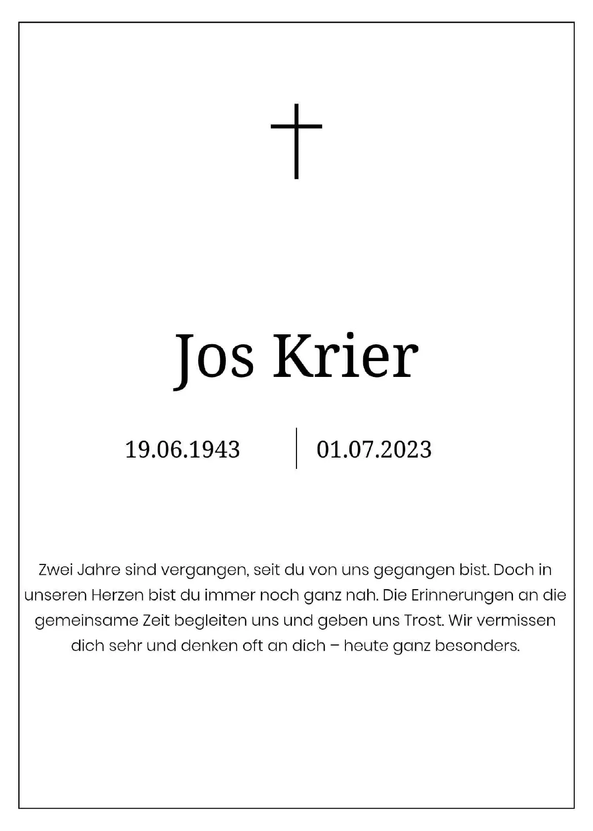 Traueranzeige für Jos Krier