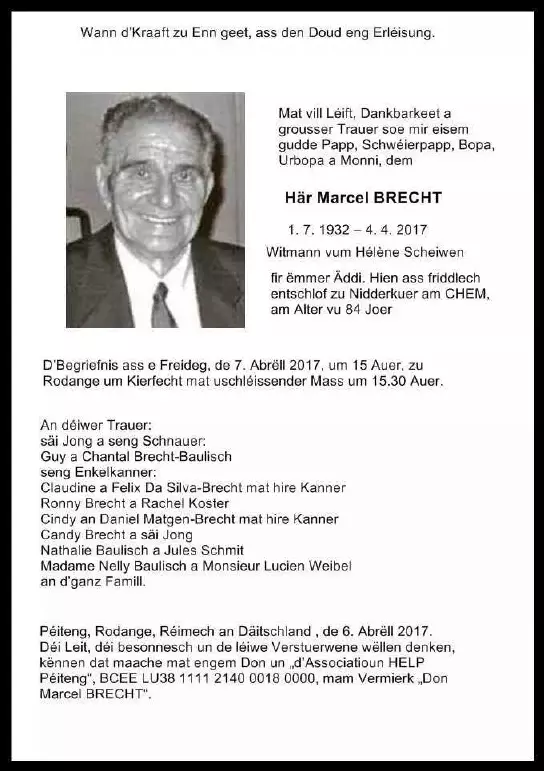 Traueranzeige für Marcel BRECHT