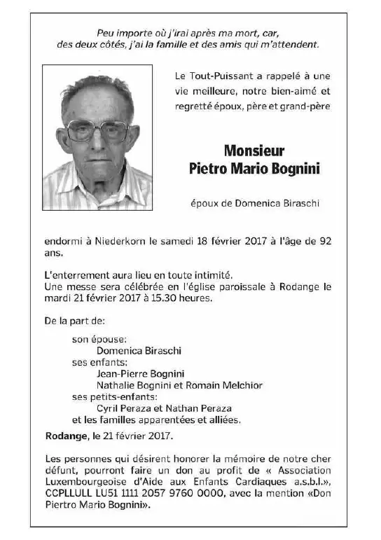 Traueranzeige für Pietro Mario Bognini