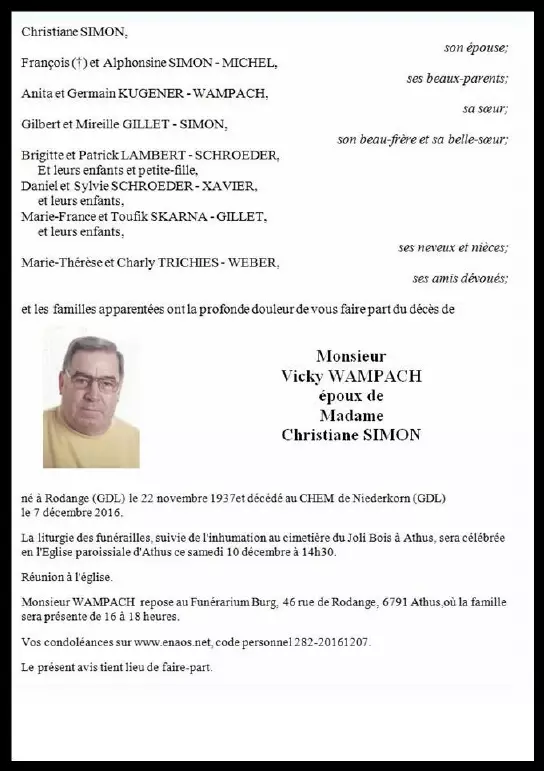 Traueranzeige für Vicky WAMPACH