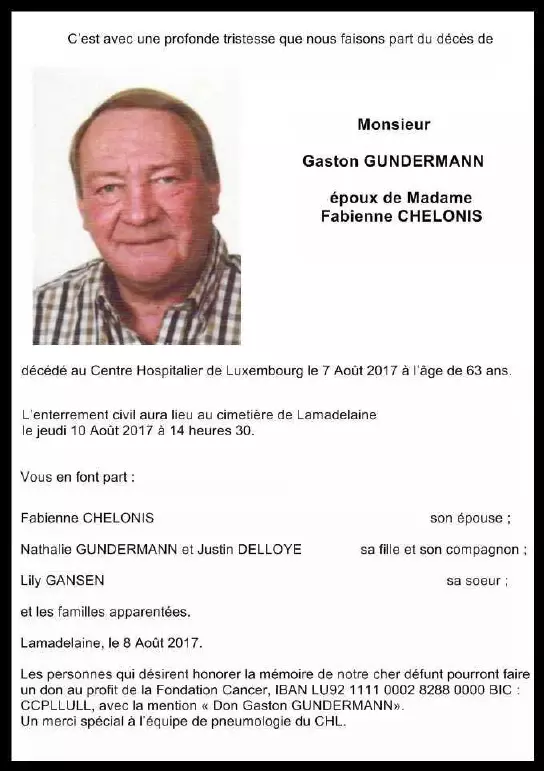 Traueranzeige für Gaston GUNDERMANN