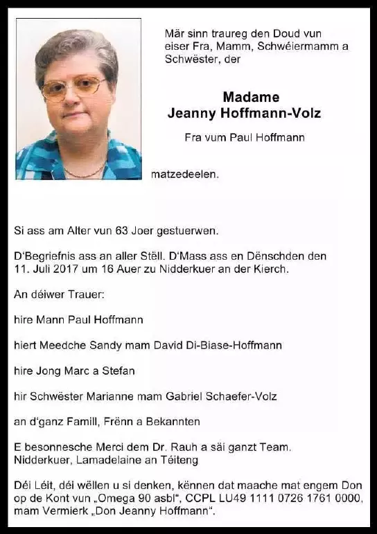Traueranzeige für Jeanny Hoffmann-Volz