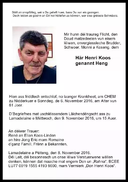 Traueranzeige für Henri Koos