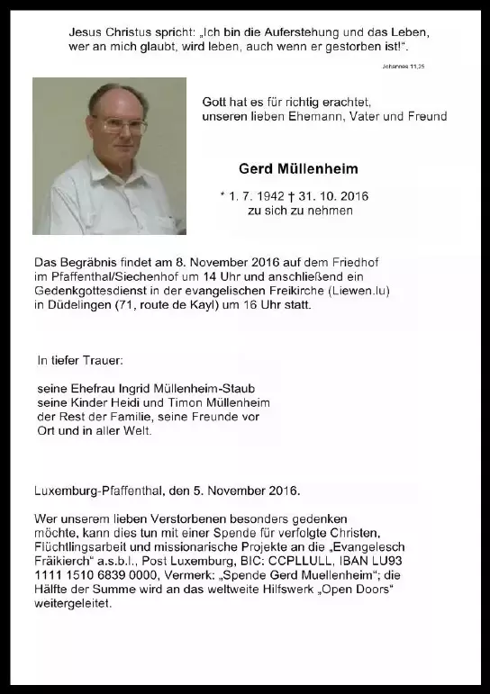 Traueranzeige für Gerd Müllenheim