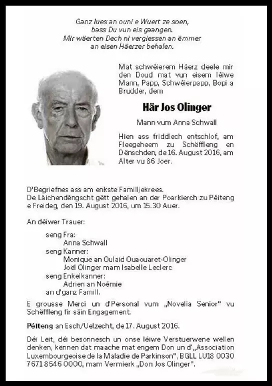 Traueranzeige für Jos Olinger