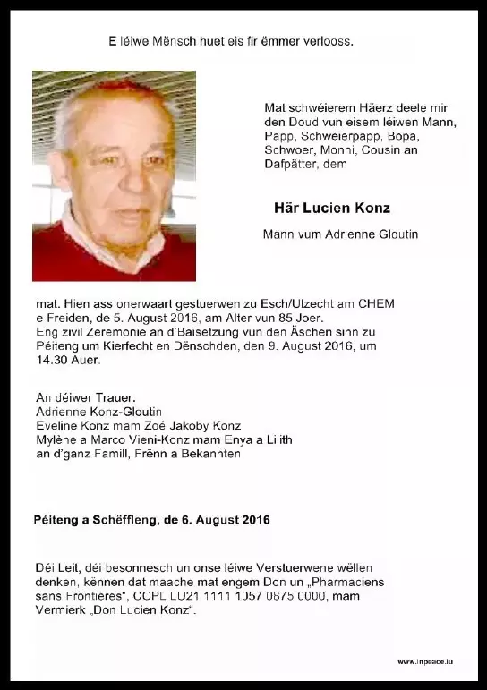 Traueranzeige für Lucien Konz