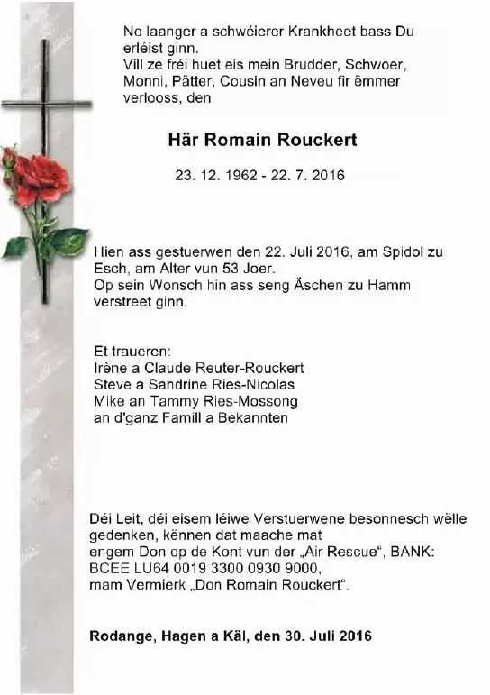 Traueranzeige für Romain Rouckert