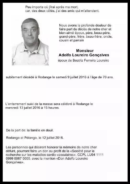 Traueranzeige für Adolfo Loureiro Gonçalves