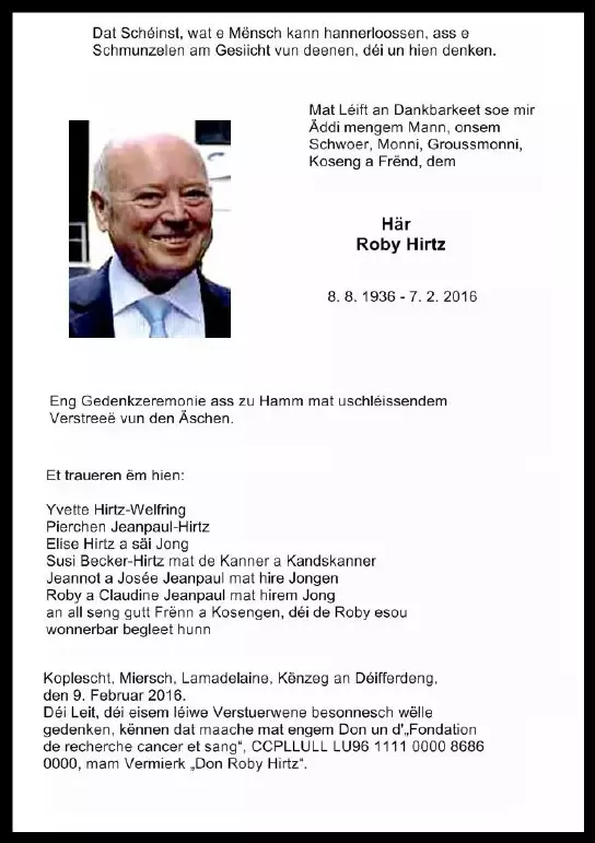 Traueranzeige für Roby Hirtz