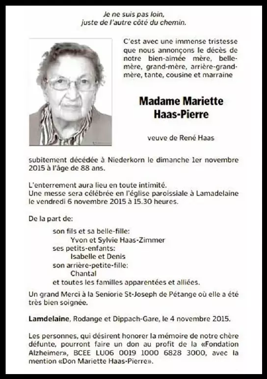 Traueranzeige für Mariette Haas-Pierre