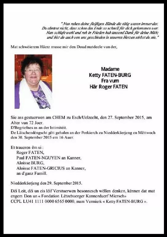 Traueranzeige für Ketty FATEN-BURG