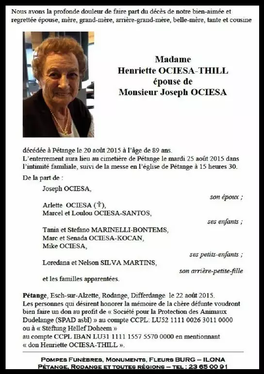 Traueranzeige für Henriette OCIESA-THILL