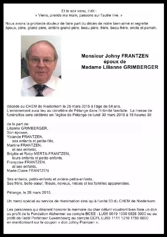 Traueranzeige für Johny FRANTZEN
