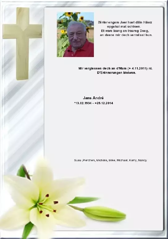 Traueranzeige für André Jans