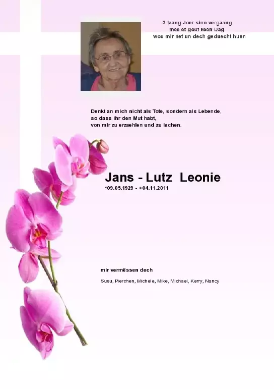Traueranzeige für Leonie Jans- Lutz