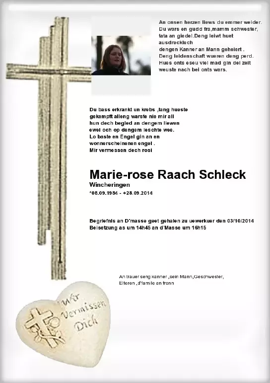 Traueranzeige für Marie-Rose Raach Schleck