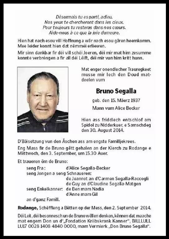 Traueranzeige für Bruno Segalla