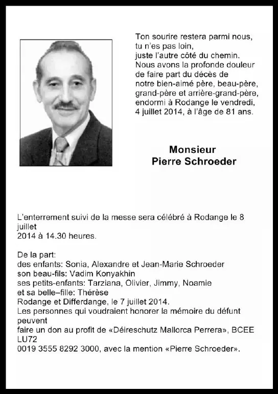 Traueranzeige für Pierre Schroeder