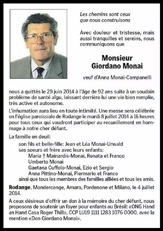 Traueranzeige für Giordano Monai