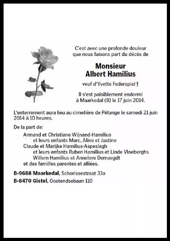 Traueranzeige für Albert Hamilius