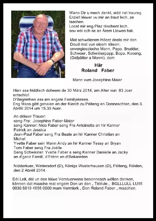 Traueranzeige für Roland Faber