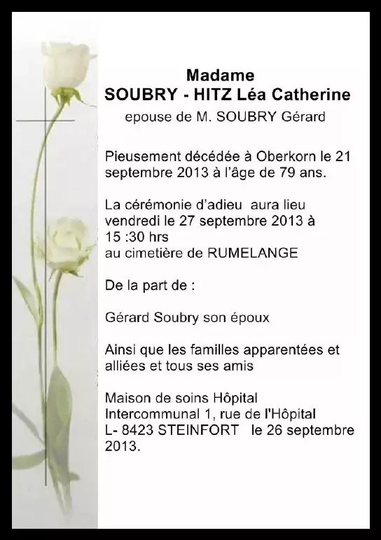 Traueranzeige für Léa Catherine SOUBRY- HITZ