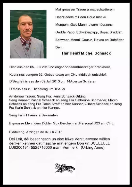 Traueranzeige für Henri Michel Schaack