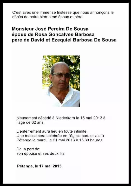 Traueranzeige für José Pereira De Sousa