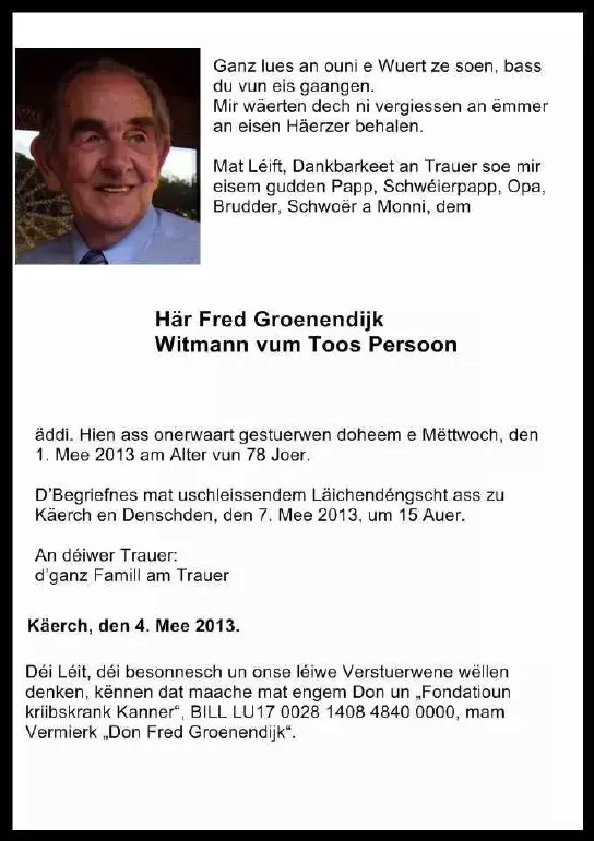 Traueranzeige für Fred Groenendijk