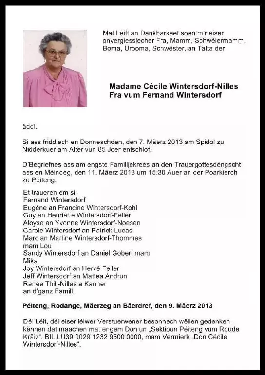 Traueranzeige für Cécile Wintersdorf-Nilles