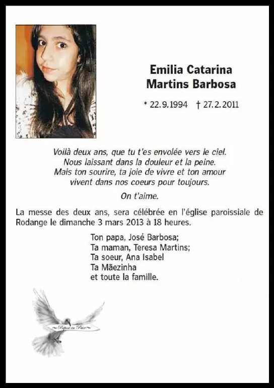 Traueranzeige für Emilia Catarina Martins Barbosa