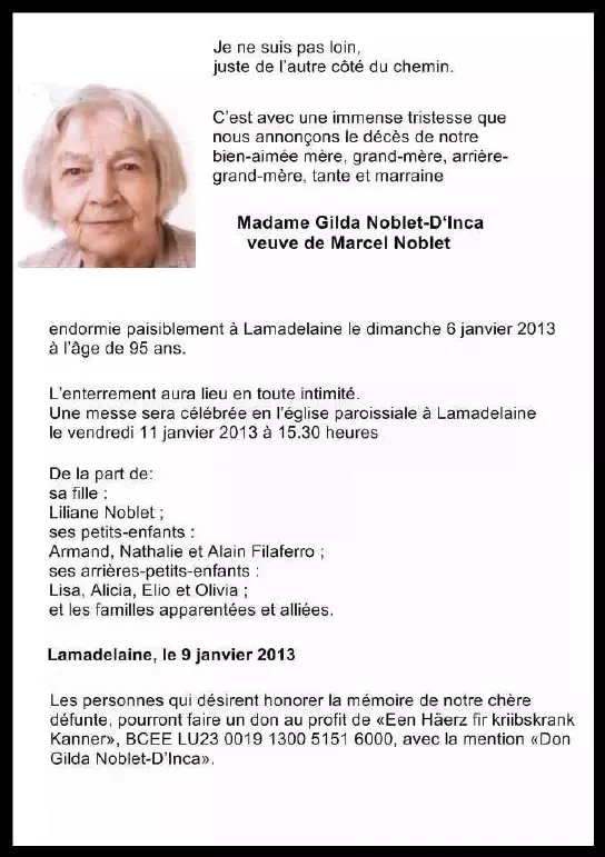Traueranzeige für Gilda Noblet - D´Inca