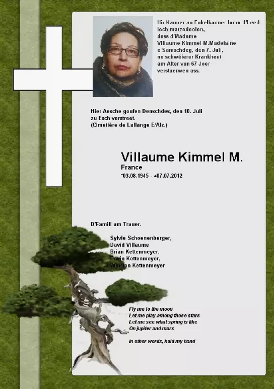 Traueranzeige für M. France Villaume Kimmel