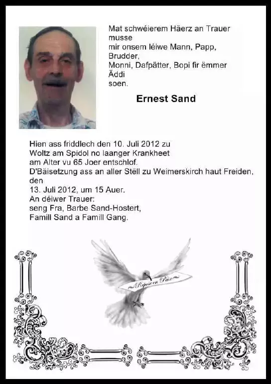 Traueranzeige für Ernest Sand