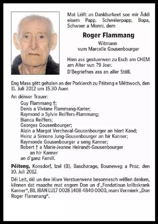 Traueranzeige für Roger Flammang